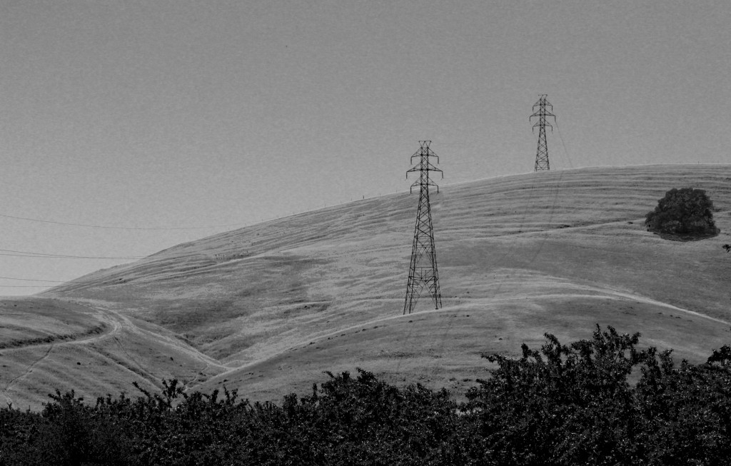 Rolling Hills, Towers, CA, b&w, July 2013