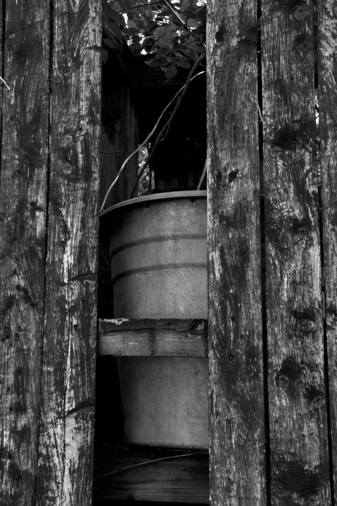 Pots Thru Fence, May 2014, b&w