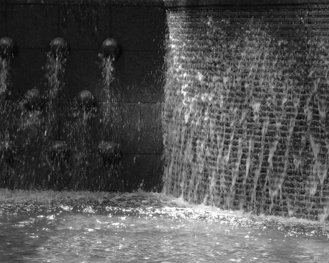 Water Over Scultped Wall, b&w, July 2016